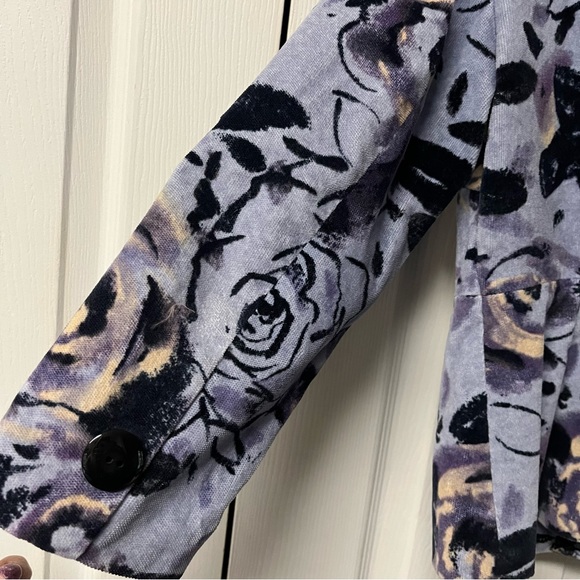 Anthropologie Odille Periwinkle Blue Purple Floral Velour Velvet Lined Jacket - Picture 8 of 16